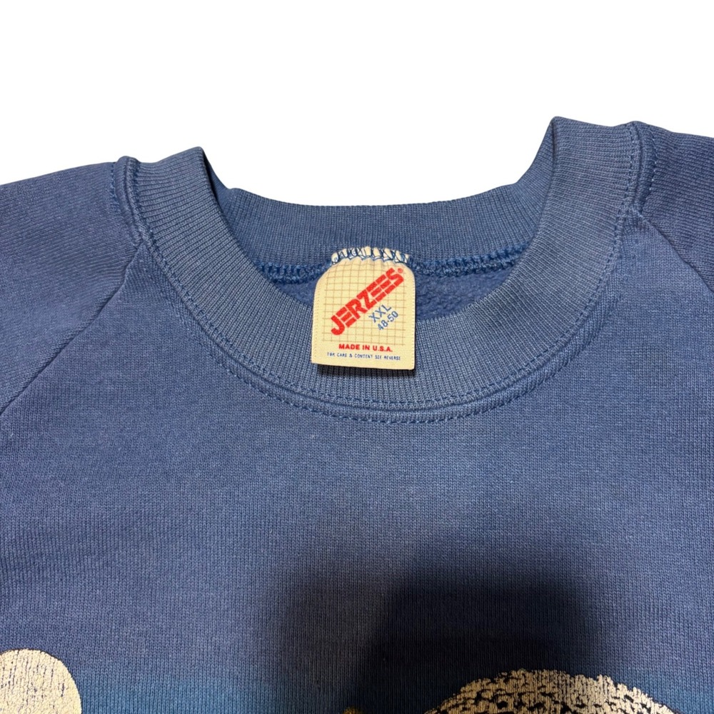 Vintage Snowy Owl Sweatshirt XL Blue Vintage Graphic Raglan Jerzees  USA  90s - Picture 3 of 10